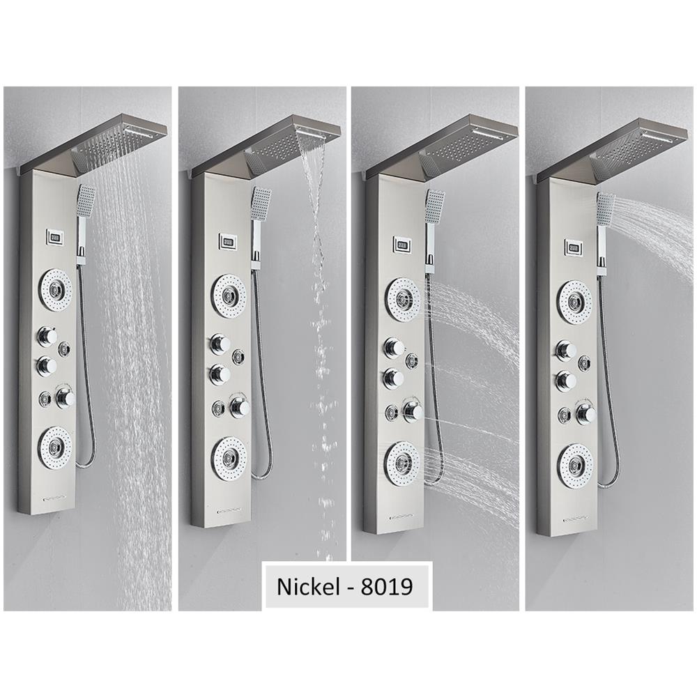 Pannello doccia Blackswan, modello M8019 nichelato con LED, display digitale, bocca a cascata e funzioni SPA, misura 114 cm - Foto 4