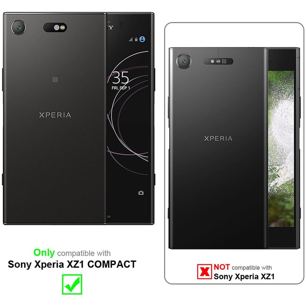Custodia Compatibile Con Sony Xperia Xz1 Compact In Nero Carbone - Coperchio Protettiva Con Chiusura Magnetica, Funzione Stand E Tasca Per Le Carte - Foto 2
