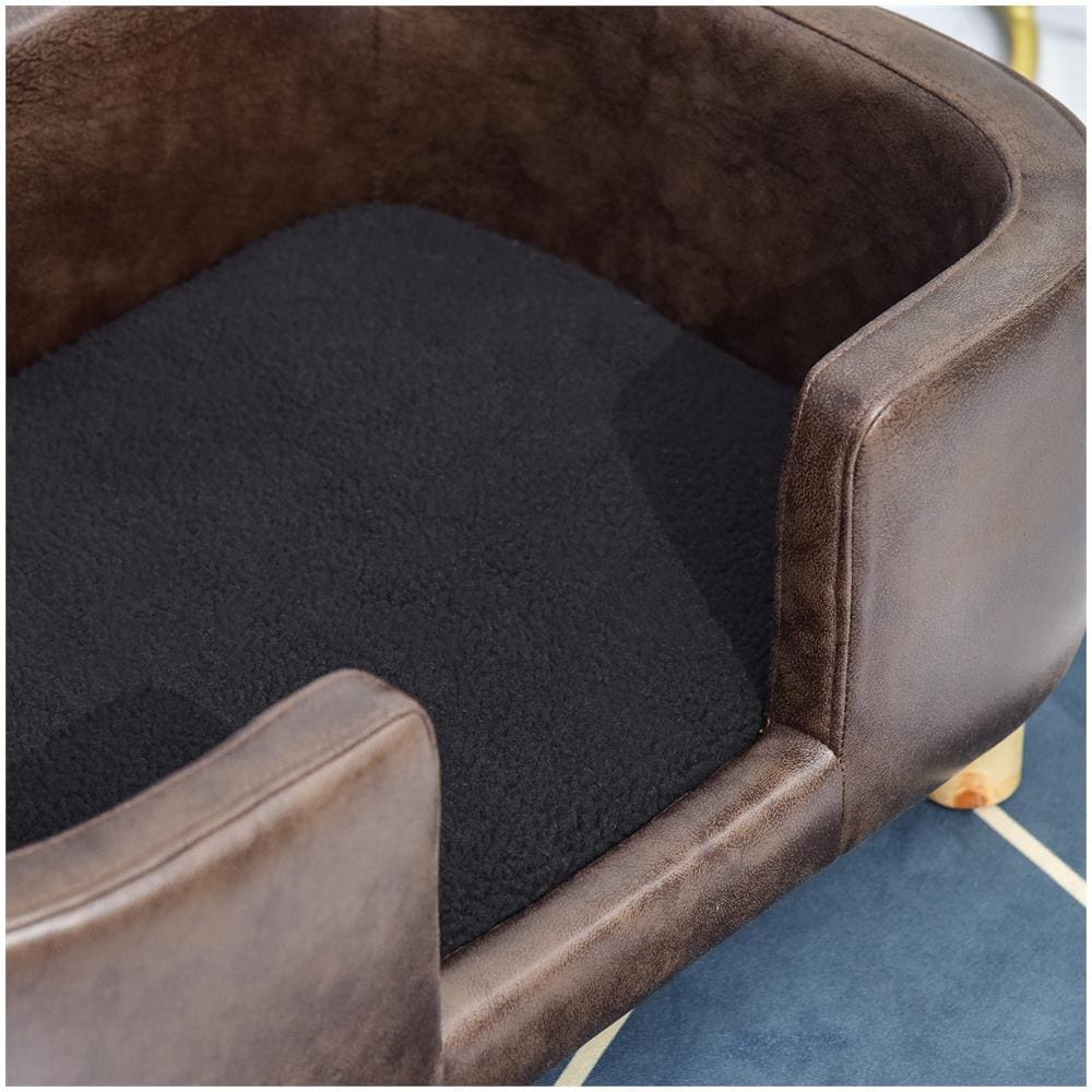 Cuccia Divano Per Cani Di Piccola E Media Taglia In Legno E Gommapiuma Marrone Scuro 74x48.5x31cm - Foto 2