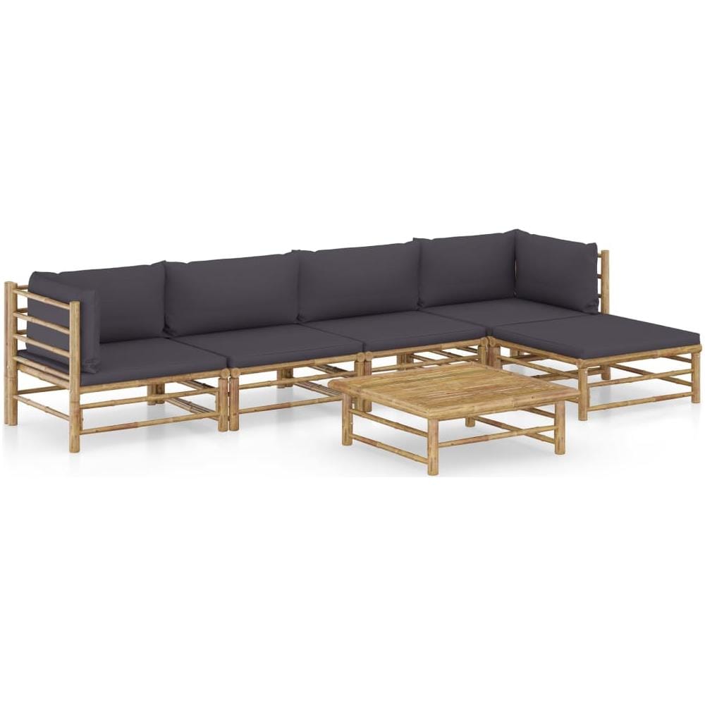Set Divani Da Giardino 6 Pz Con Cuscini Grigio Scuro In Bamb? - Foto 1
