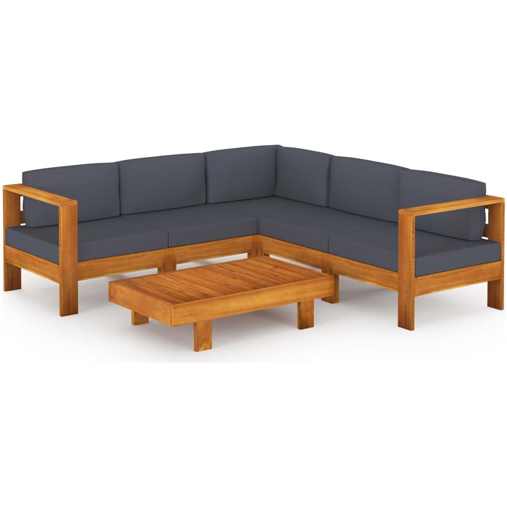 Set Divani Giardino 6 Posti Cuscini Grigi Scuro Massello Acacia - Foto 1