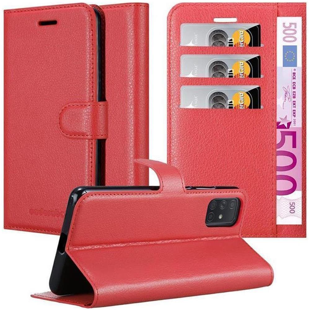 Custodia Compatibile Con Samsung Galaxy A51 In Rosso Carminio - Coperchio Protettiva Con Chiusura Magnetica, Funzione Stand E Tasca Per Le Carte - Foto 1
