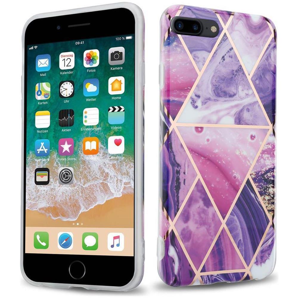 Custodia Compatibile Con Apple Iphone 8 Plus / 7 Plus / 7s Plus In Marmo Viola Onda No. 14 - Coperchio Protettivo In Silicone Tpu Con Motivo A Mosaico - Foto 1