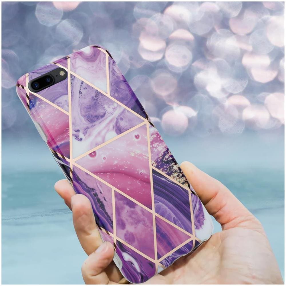 Custodia Compatibile Con Apple Iphone 8 Plus / 7 Plus / 7s Plus In Marmo Viola Onda No. 14 - Coperchio Protettivo In Silicone Tpu Con Motivo A Mosaico - Foto 7