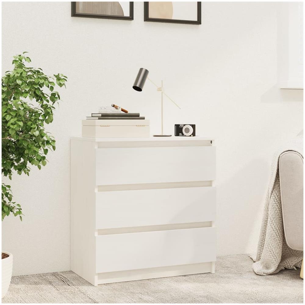 Comodino Bianco 60x36x64 Cm In Legno Massello Di Pino - Foto 1