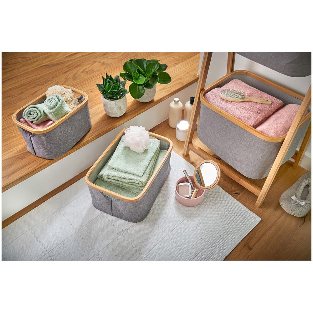 Cestino Di Tela E Bambù, Scatola Per Riporre Oggetti, Contenitore Grigio Di Tessuti. - Foto 2