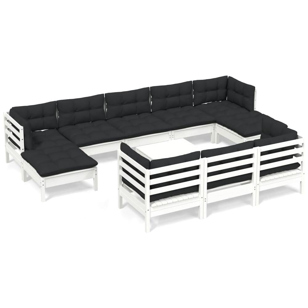 Set Divani Da Giardino 11 Pz Con Cuscini Bianchi Legno Di Pino - Foto 2