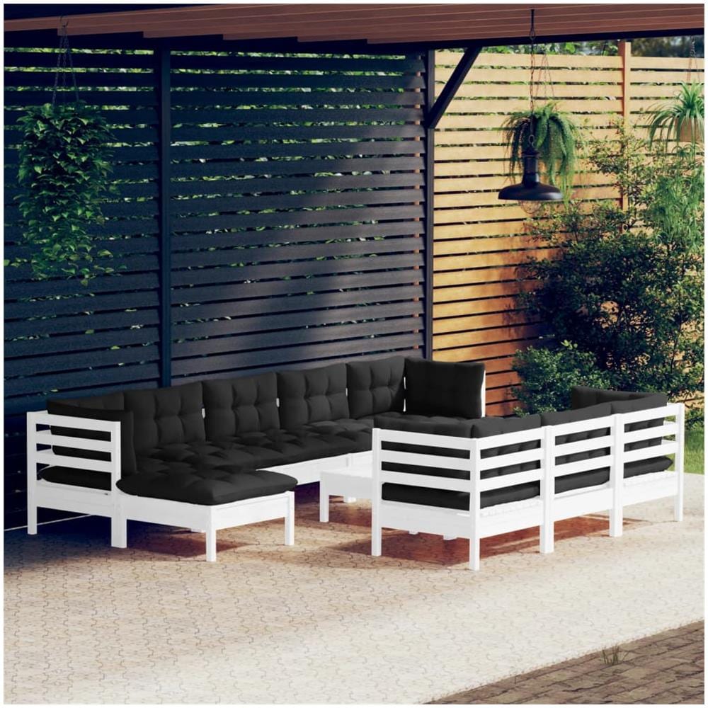 Set Divani Da Giardino 11 Pz Con Cuscini Bianchi Legno Di Pino - Foto 1