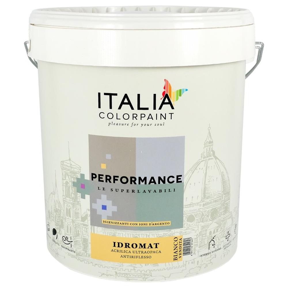 Idromat Idropittura Acrilica Opaca Superlavabile Performance Ioni Di Argento *** Tinta : Bianco, Contenuto : Litri 13 - Foto 1