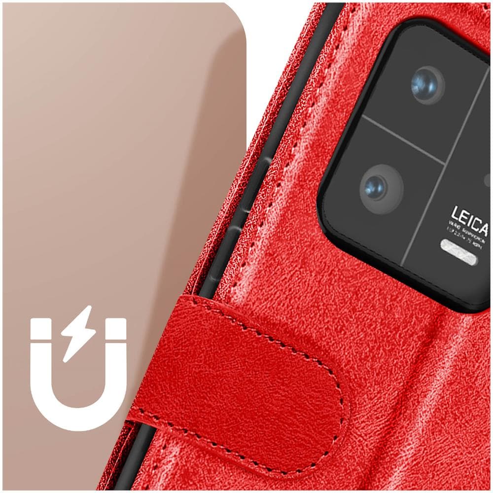 Custodia Per Xiaomi 13 Pro Portafoglio, Linee E Funzione Supporto Video Rossa - Foto 5