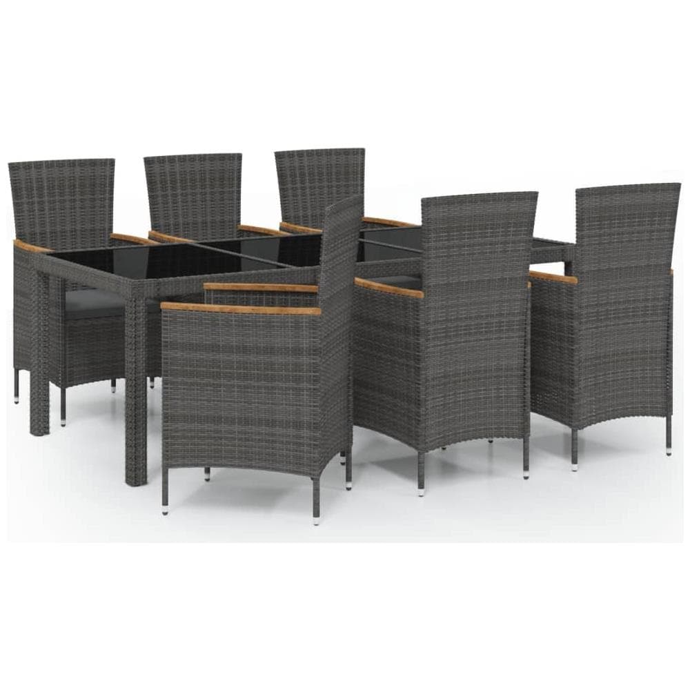 Set Da Giardino 7 Pz Con Cuscini In Polyrattan Nero E Grigio - Foto 2