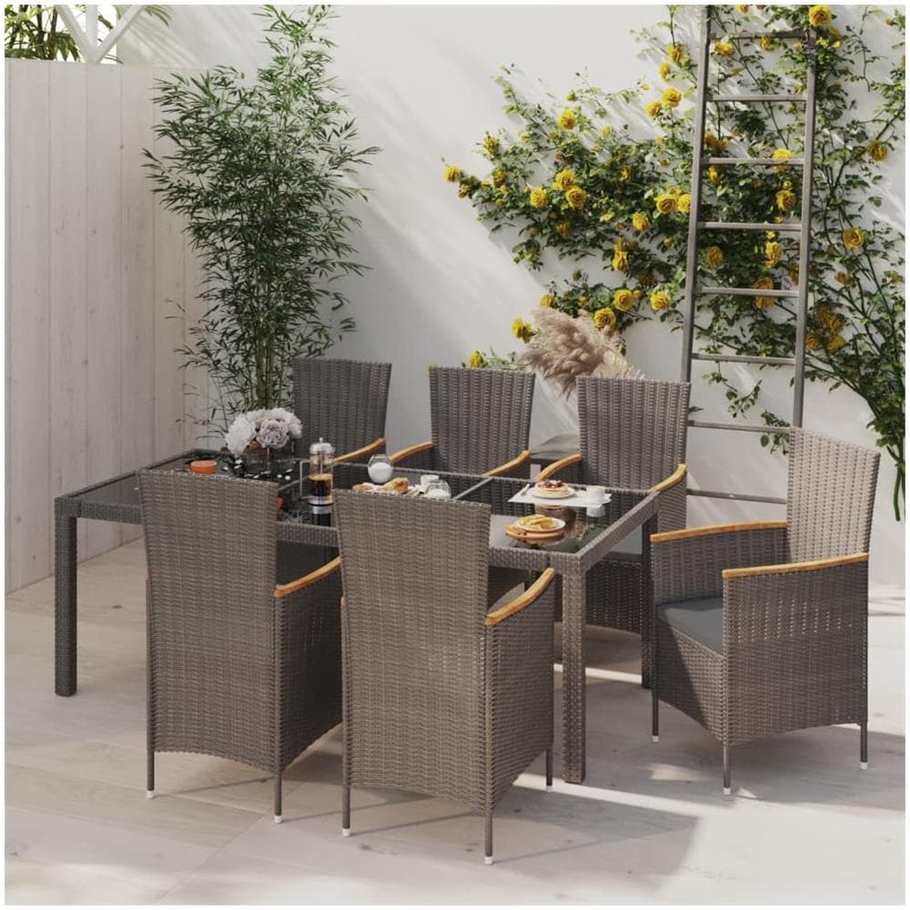 Set Da Giardino 7 Pz Con Cuscini In Polyrattan Nero E Grigio - Foto 1