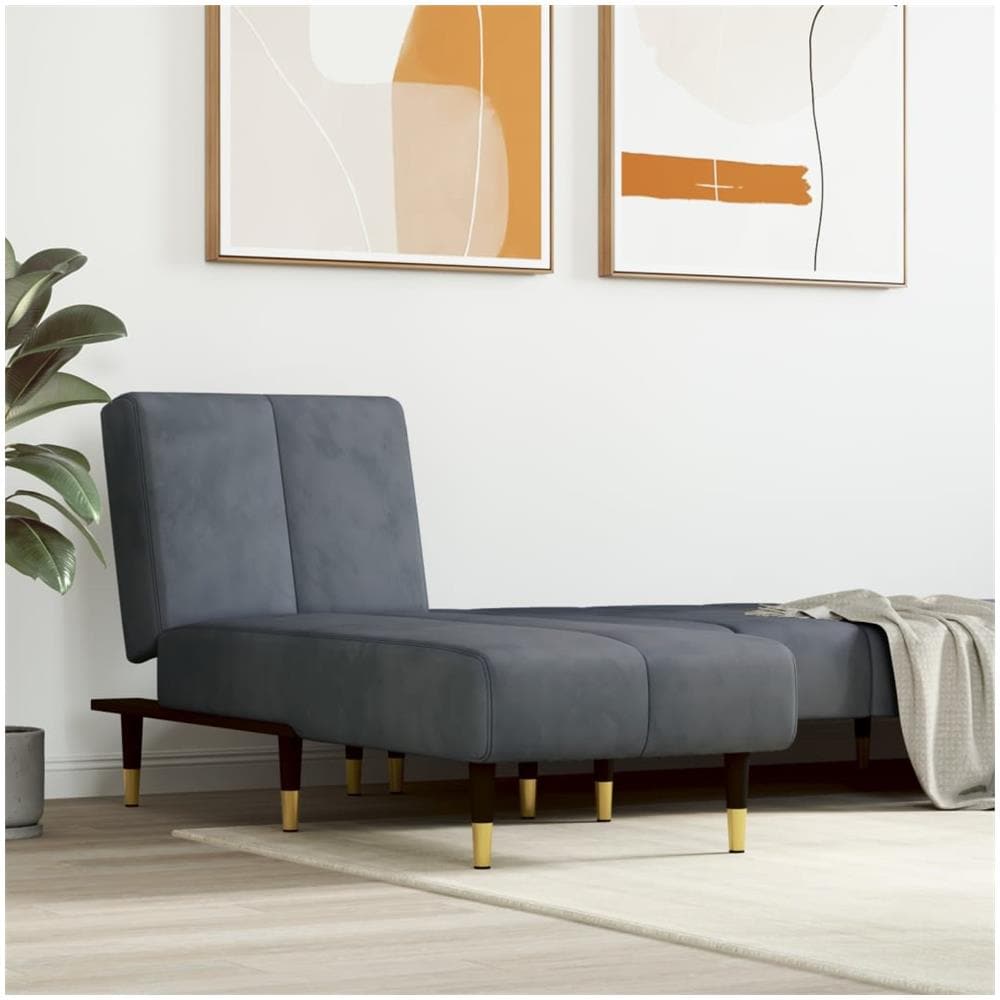Chaise Longue In Velluto Grigio Scuro - Foto 1