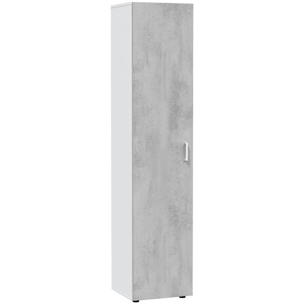 Armadio Multiuso Reno, Mobile Ausiliario A 1 Anta E 3 Ripiani, Guardaroba Moderno, Mobile Alto A Colonna, 41x37h182 Cm, Cemento E Bianco - Foto 2