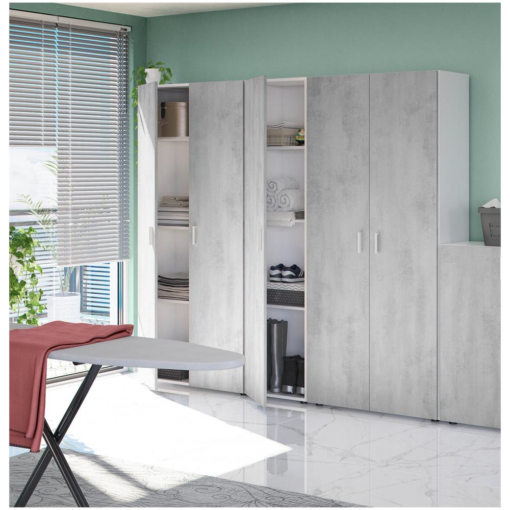 Armadio Multiuso Reno, Mobile Ausiliario A 1 Anta E 3 Ripiani, Guardaroba Moderno, Mobile Alto A Colonna, 41x37h182 Cm, Cemento E Bianco - Foto 4