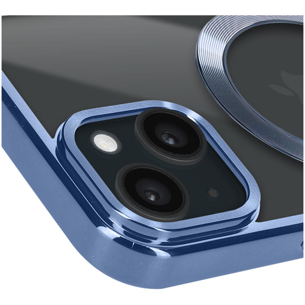 Cover Magsafe Per Iphone 15 Plus Silicone Bordo Cromato Blu - Foto 2