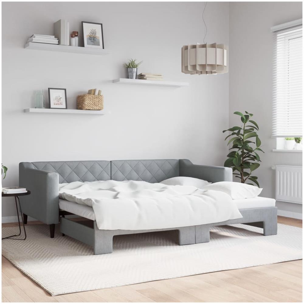 Divano Letto Con Letto Estraibile Grigio Chiaro 90x190 Tessuto - Foto 1