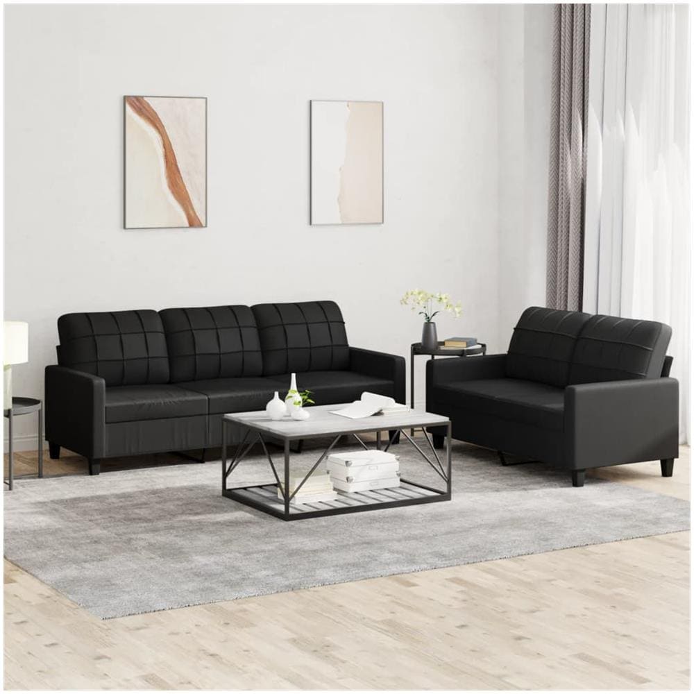 Set Di Divani 2 Pz Con Cuscini Nero In Similpelle - Foto 1