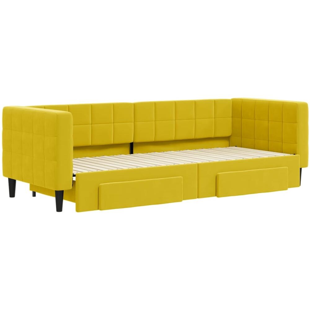 Divano Letto Estraibile Con Cassetti Giallo 80x200cm In Velluto - Foto 3