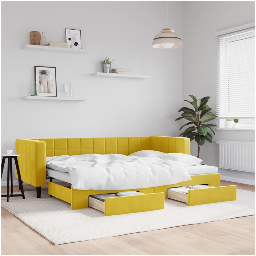 Divano Letto Estraibile Con Cassetti Giallo 80x200cm In Velluto - Foto 1