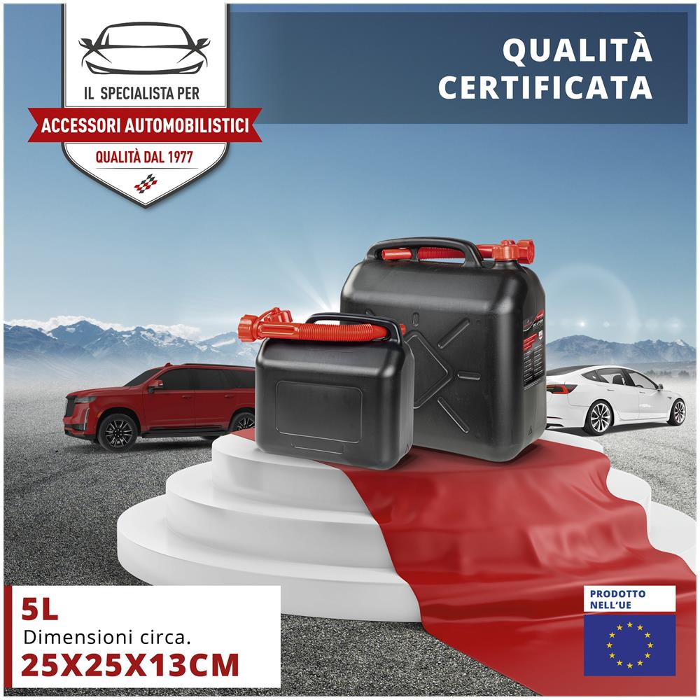 Tanica Di Benzina 5 Litri, Tanica Di Carburante Omologata Un, Tanica Di Riserva Con Tappo Di Sicurezza Nera /rosso - Foto 2