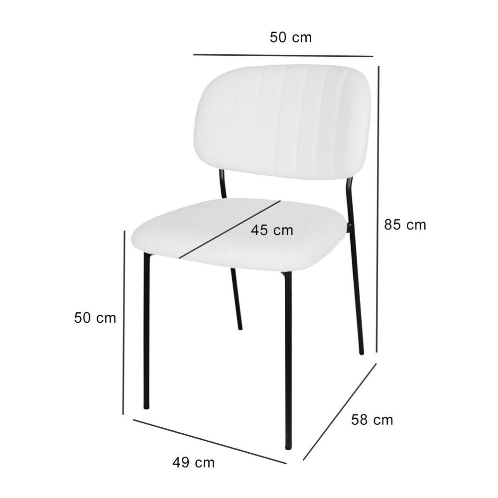 Set 4 Sedie Sala Da Pranzo Rivalta Gambe In Acciaio Nero Opaco, Tessuto Bouclé Bianco - Foto 2