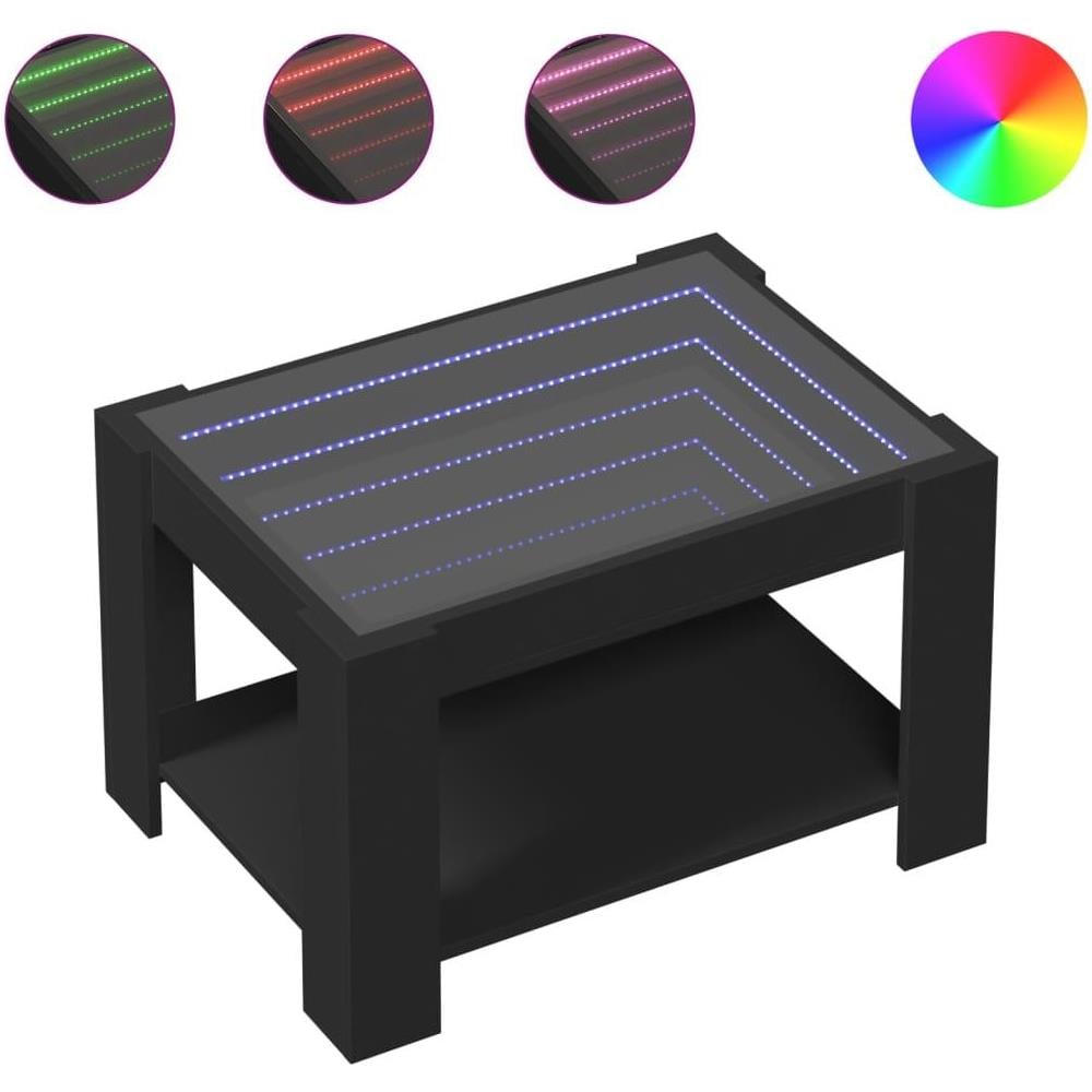 Tavolino Salotto con LED Nero 73x53x45 cm Legno Multistrato - Foto 1