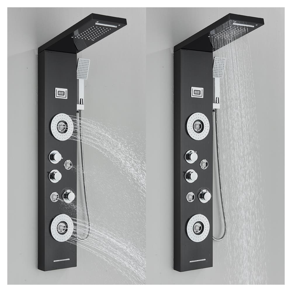 Pannello doccia, Blackswan, tipo M8019, modello nero con LED, display digitale, bocca a cascata e funzioni SPA, dimensioni 114 cm - Foto 4