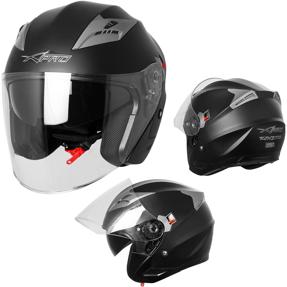 Casco Jet Moto Scooter Omologato Ece 22-05 Visiera Parasole Antigraffio Nero Opaco L - Foto 1