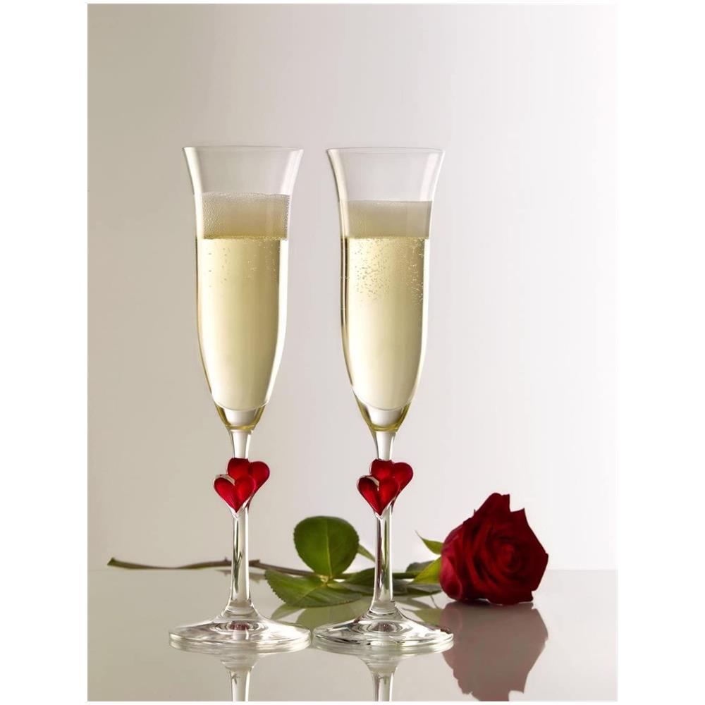 Calici Da Spumante L'amour Con Cuoricini, 175 Ml, Set Da 2 Calici, Made In Germany - Rosso - Foto 2