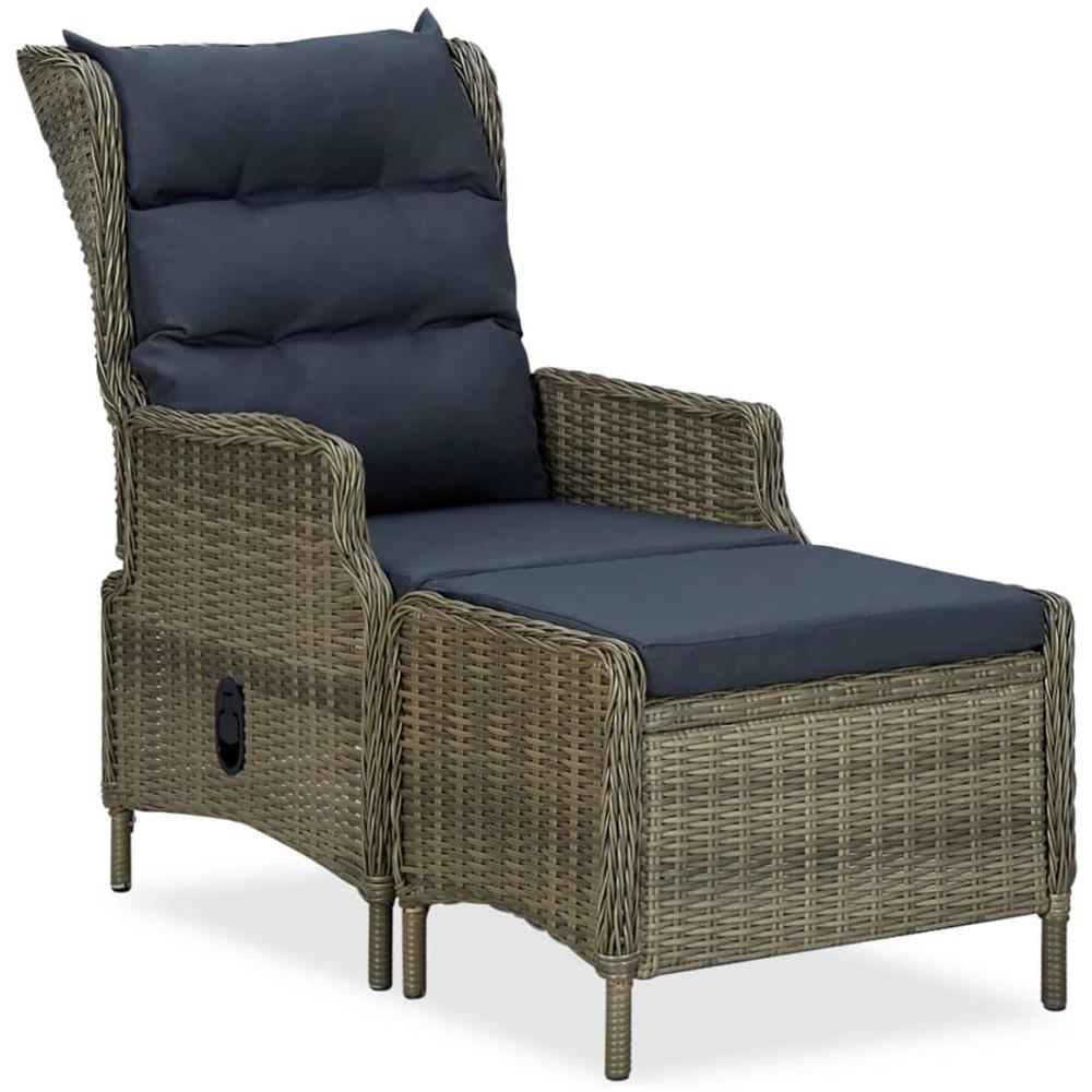 Sedia Da Giardino Reclinabile Con Pouf Polyrattan Marrone - Foto 1