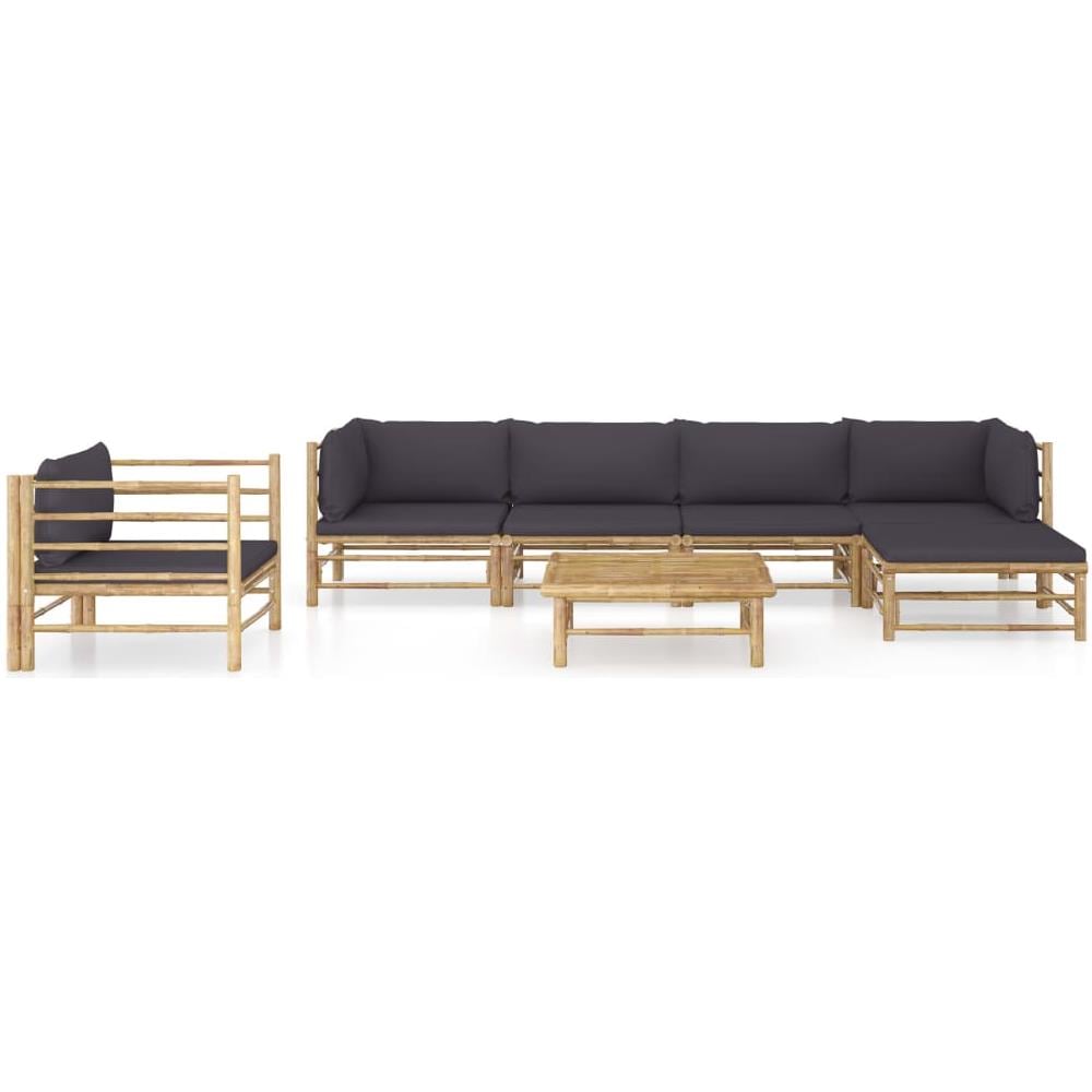 Set Divani Da Giardino 7 Pz Con Cuscini Grigio Scuro In Bamb? - Foto 3