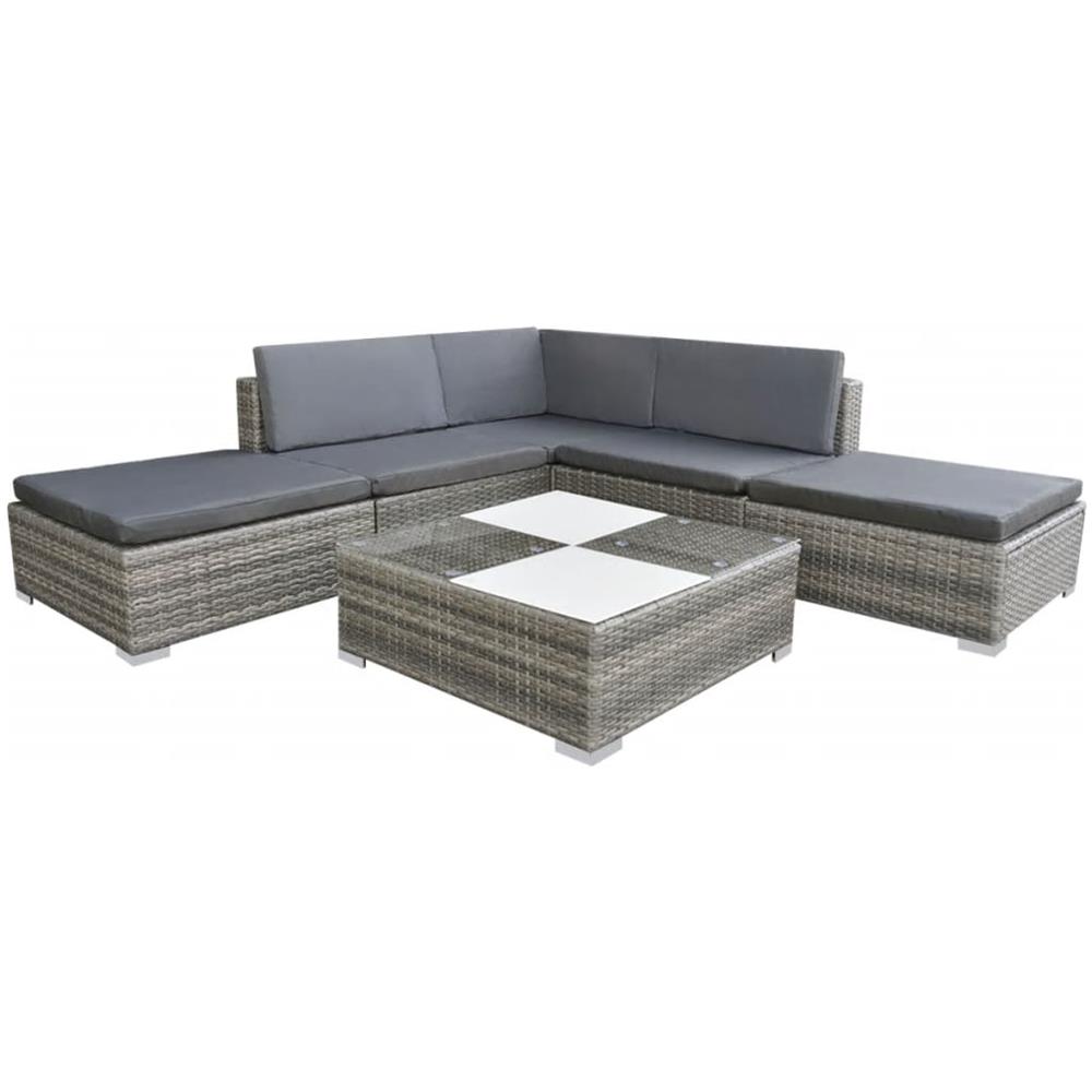 Set Divani da Giardino 6 pz con Cuscini in Polyrattan Grigio - Foto 1
