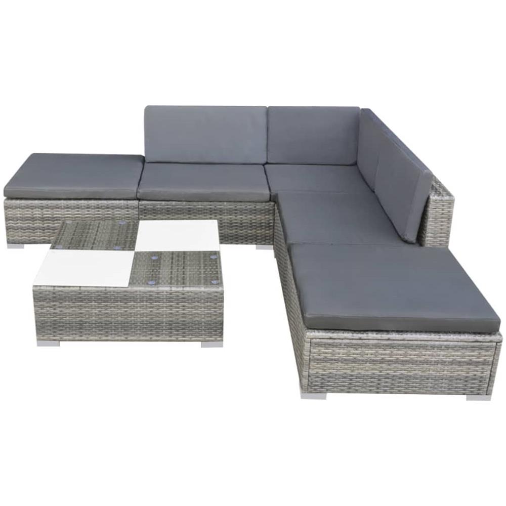 Set Divani da Giardino 6 pz con Cuscini in Polyrattan Grigio - Foto 2