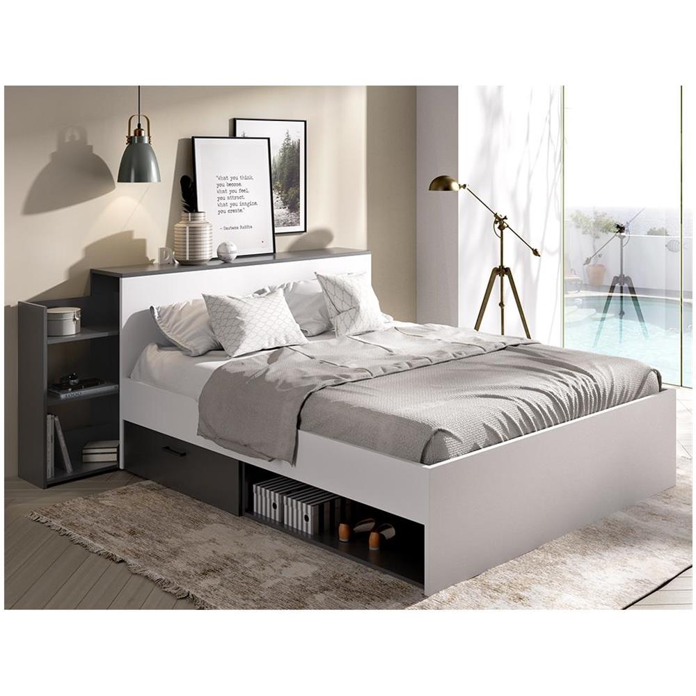Vente-unique Letto LEANDRE Con Contenitore 140x190 Cm - Testata Con Vani, 2 Cassetti, 9 Nicchie E Baule Ai Piedi + Rete A Doghe Inclusa, Colore Naturale - 5