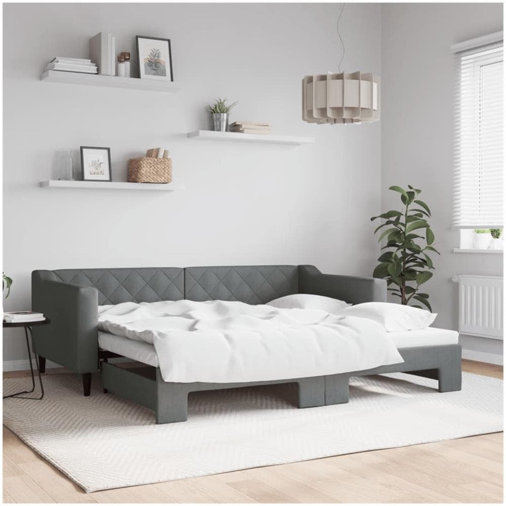 Divano Letto Con Letto Estraibile Grigio Scuro 90x190cm Tessuto - Foto 1