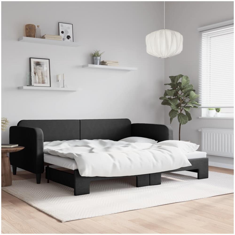 Divano Letto Con Letto Estraibile Nero 90x190 Cm In Tessuto - Foto 1