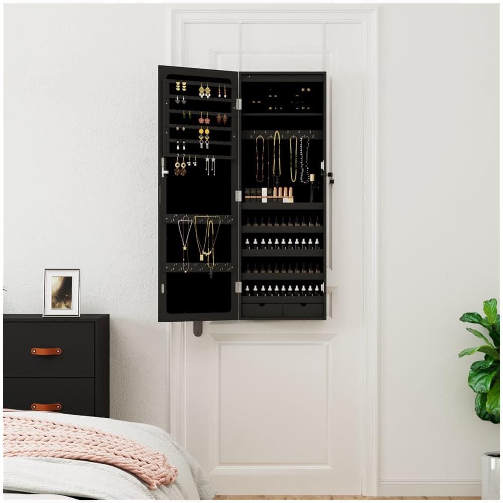 Armadio Portagioie A Specchio Con Luci Led A Parete Nero - Foto 3