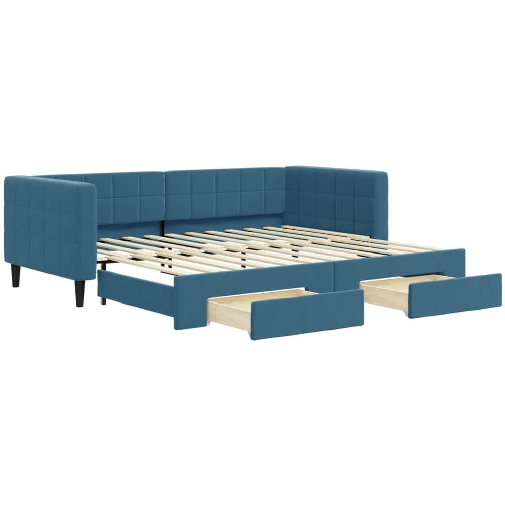 Divano Letto Estraibile Con Cassetti Blu 90x200 Cm In Velluto - Foto 2