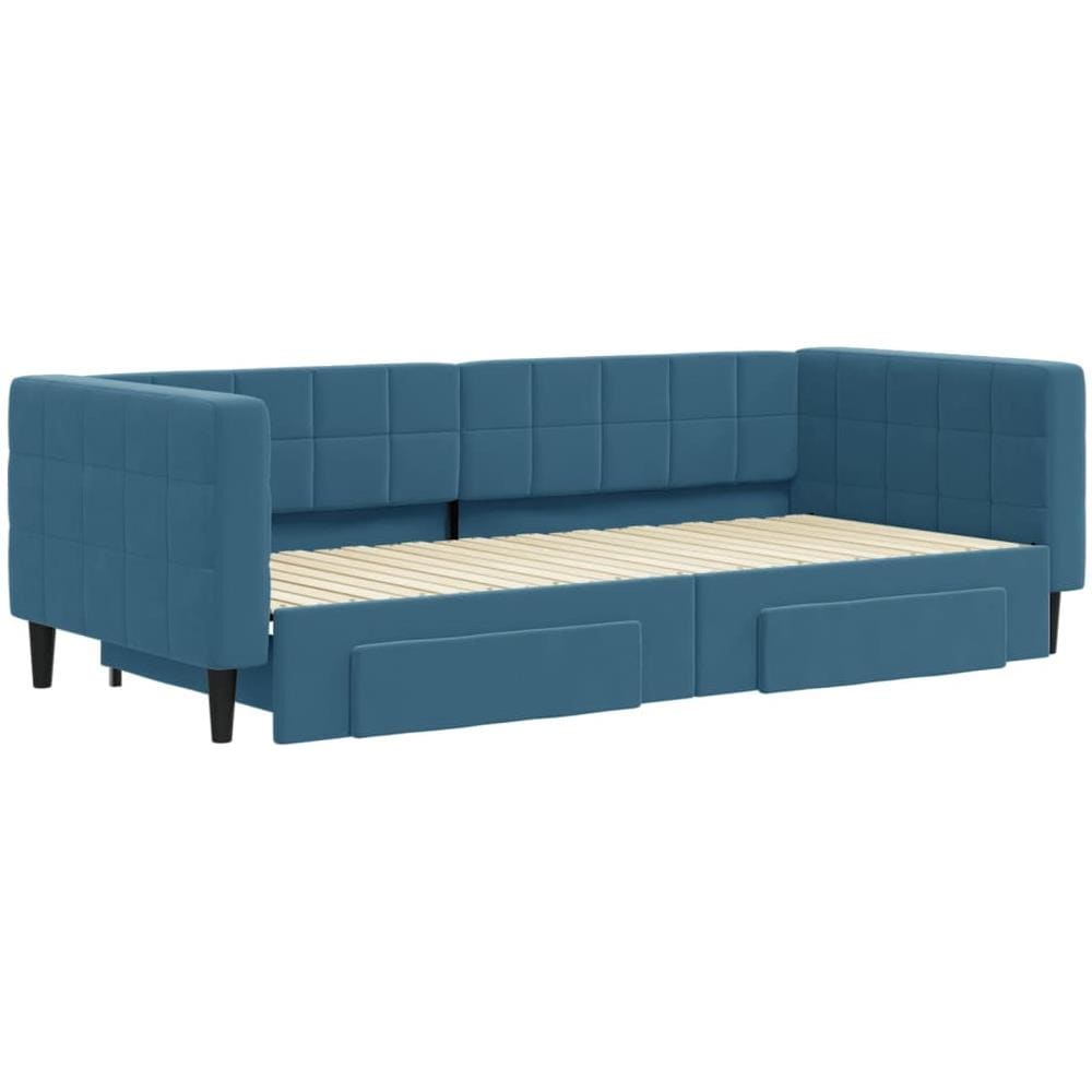 Divano Letto Estraibile Con Cassetti Blu 90x200 Cm In Velluto - Foto 3