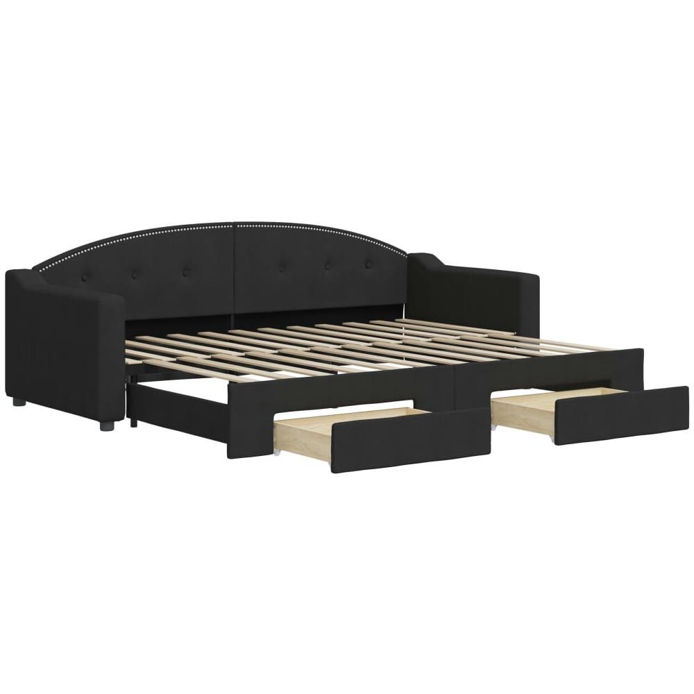 Divano Letto Estraibile Con Cassetti Nero 80x200 Cm In Tessuto - Foto 1