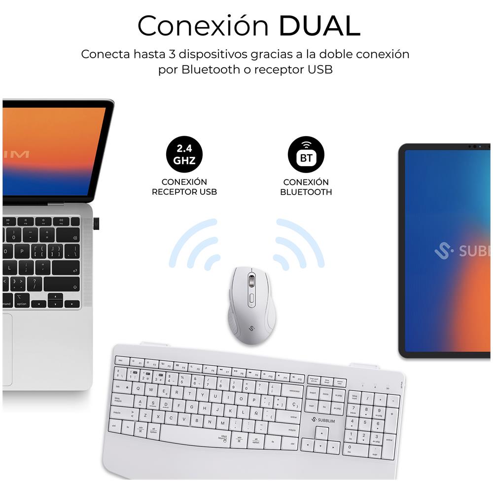 Tastiera e Mouse Wireless SUBKBC-DCOPW1  (Layout Spagnolo) Colore Bianco - Foto 2