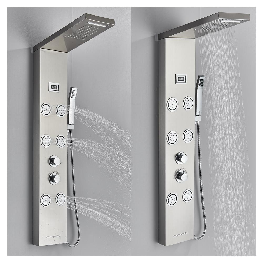 Pannello doccia Blackswan, modello M8018 nichelato con display digitale, bocca a cascata e funzioni SPA, misura 114 cm - Foto 4