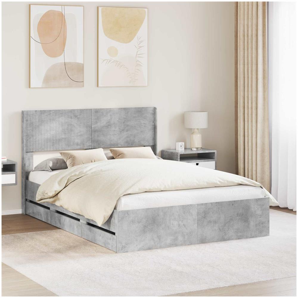 Struttura del letto con stoccaggio e testata Grigio Cemento - Foto 1