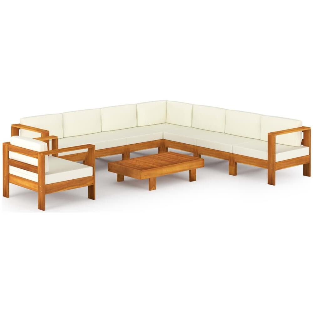 Set Divani Giardino 9 pz Cuscini Bianco Crema in Legno d'Acacia - Foto 1