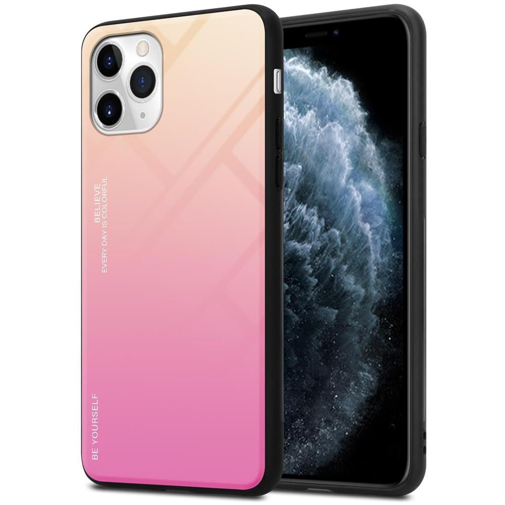 Custodia Compatibile Con Apple Iphone 11 Pro In Giallo - Rosa - Coperchio Protettivo Bicolore In Vetro Temperato E Silicone Tpu - Foto 1