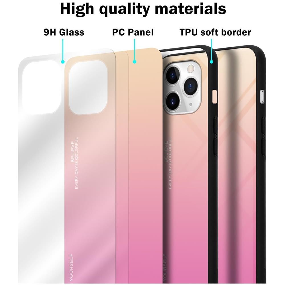 Custodia Compatibile Con Apple Iphone 11 Pro In Giallo - Rosa - Coperchio Protettivo Bicolore In Vetro Temperato E Silicone Tpu - Foto 7