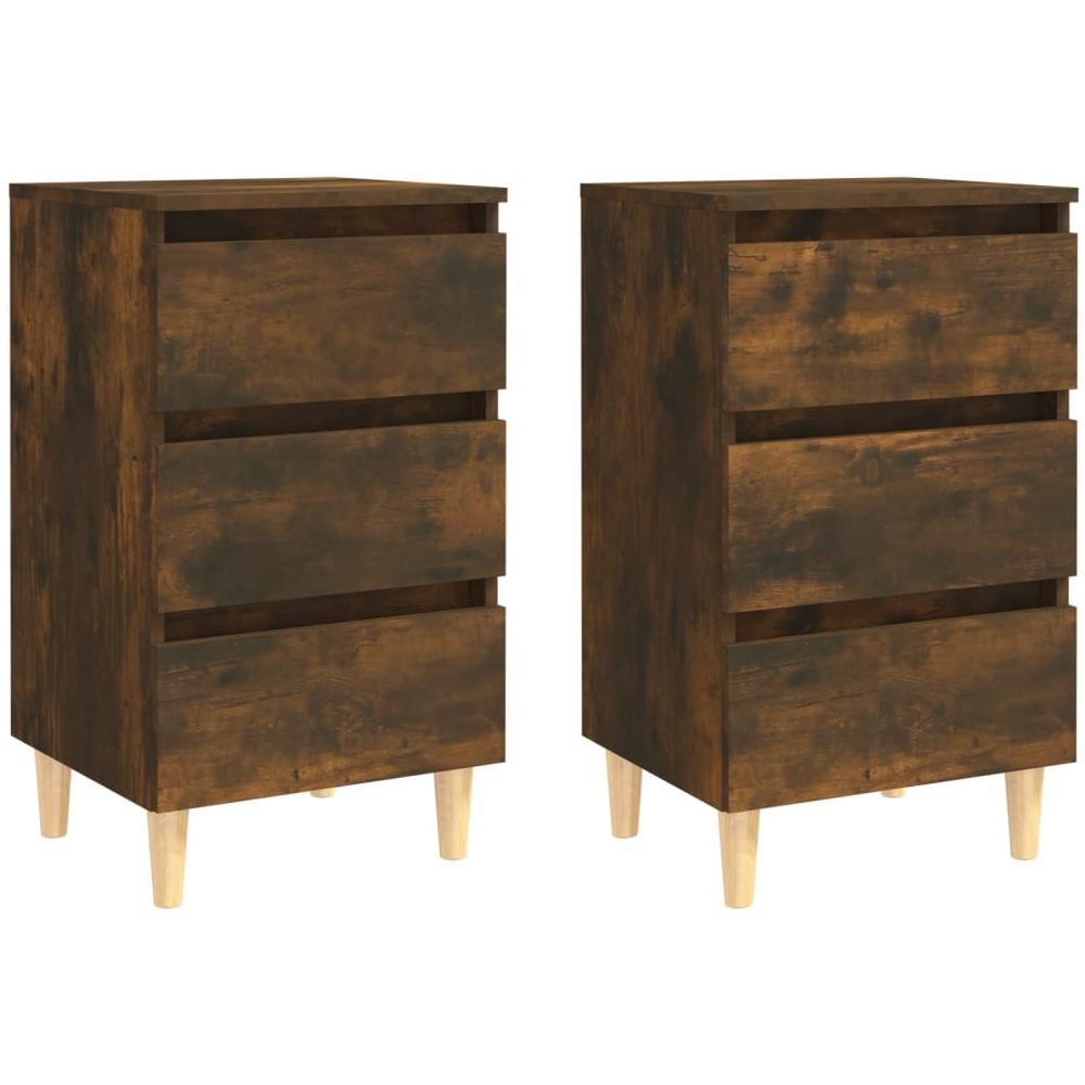 Comodini con Gambe in Legno Massello 2pz Rovere Fumo 40x35x69cm - Foto 2