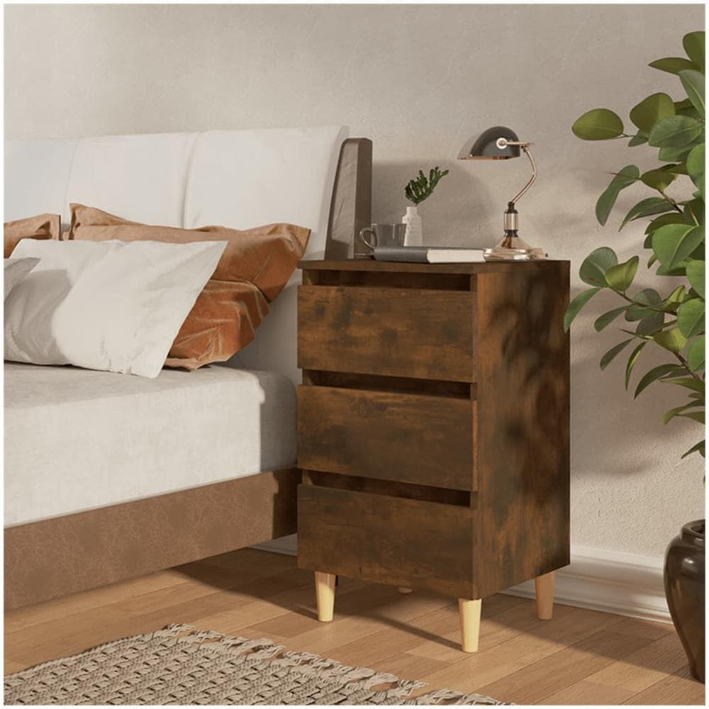Comodini con Gambe in Legno Massello 2pz Rovere Fumo 40x35x69cm - Foto 1
