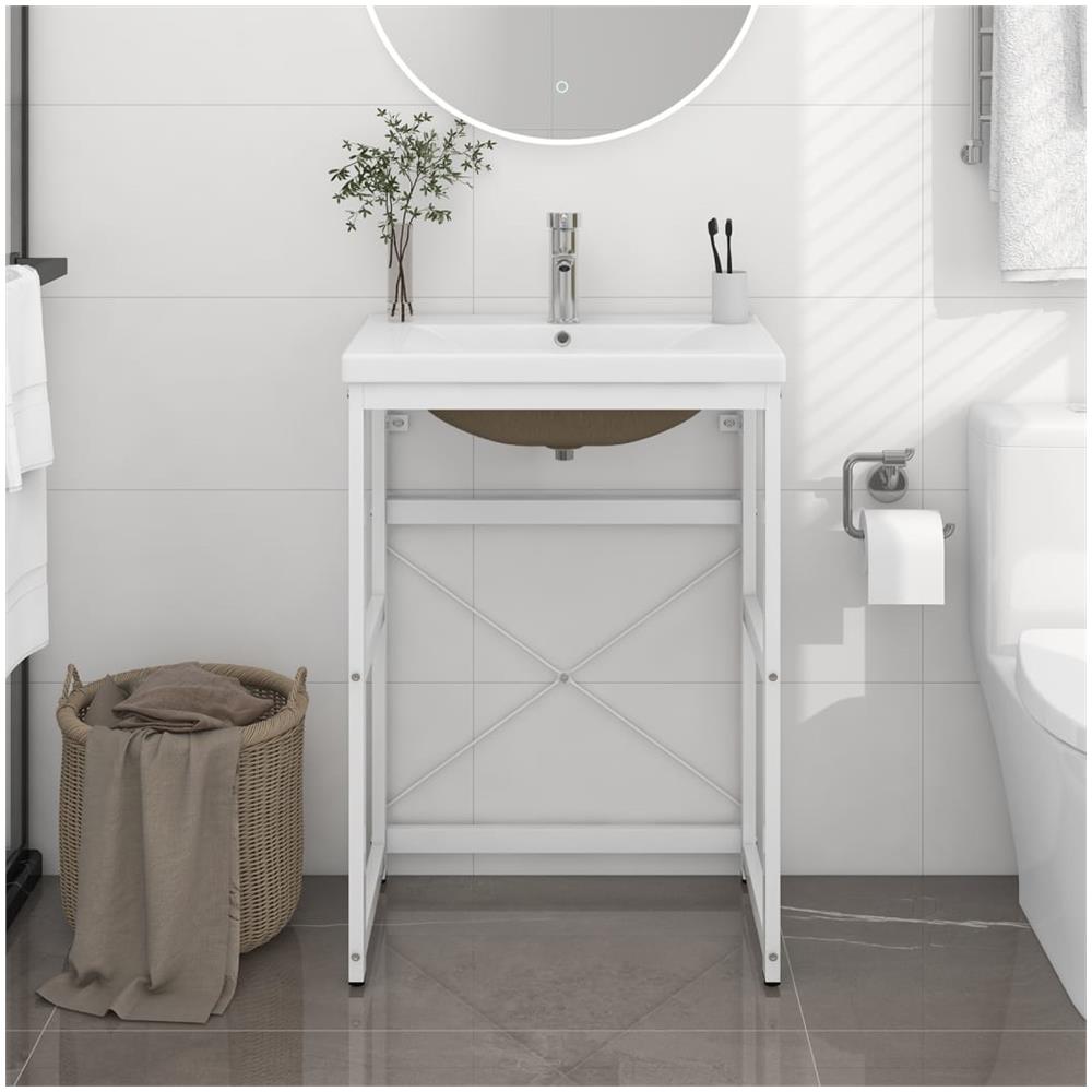 Telaio Per Lavabo Da Bagno Con Lavabo Integrato Bianco In Ferro - Foto 1